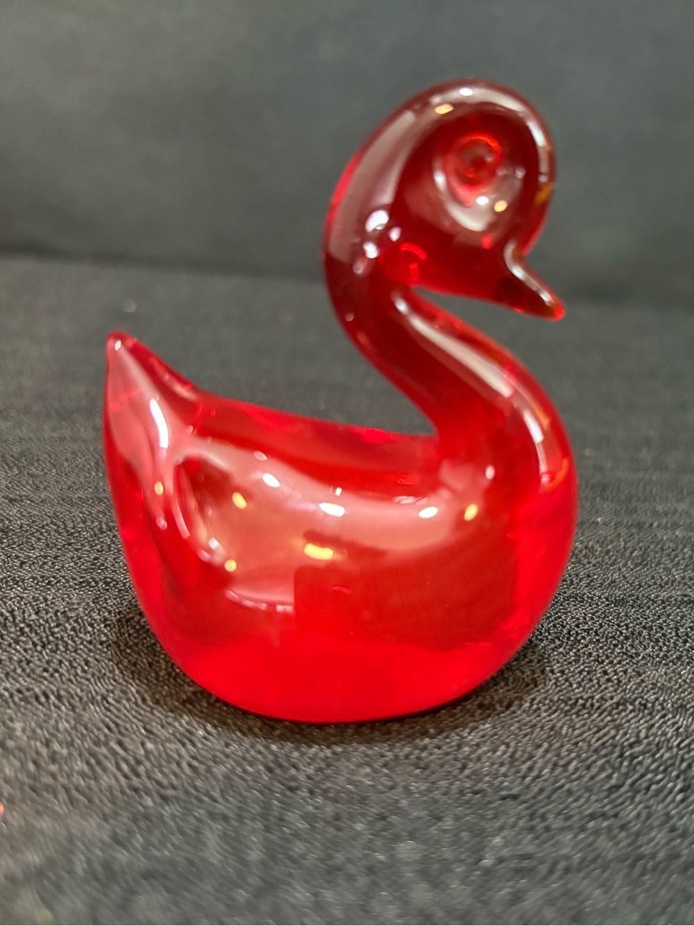 Small Murano Style Vintage Blown Glass Duck Figurine Ruby Red Color